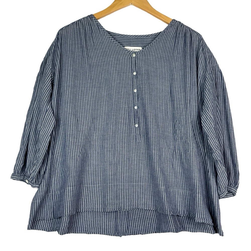 Nili Lotan Striped Tunic Top Women S Blue White Henley Popover Relaxed Oversized
